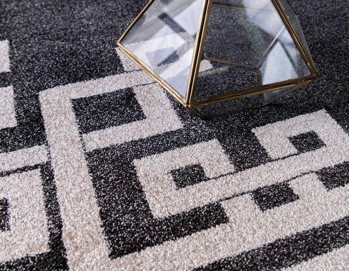 Unique Loom Athens Collection Classic Geometric Tribal Modern Border Design Area Rug (7' 0 x 10' 0 Rectangular, Black/ Beige)