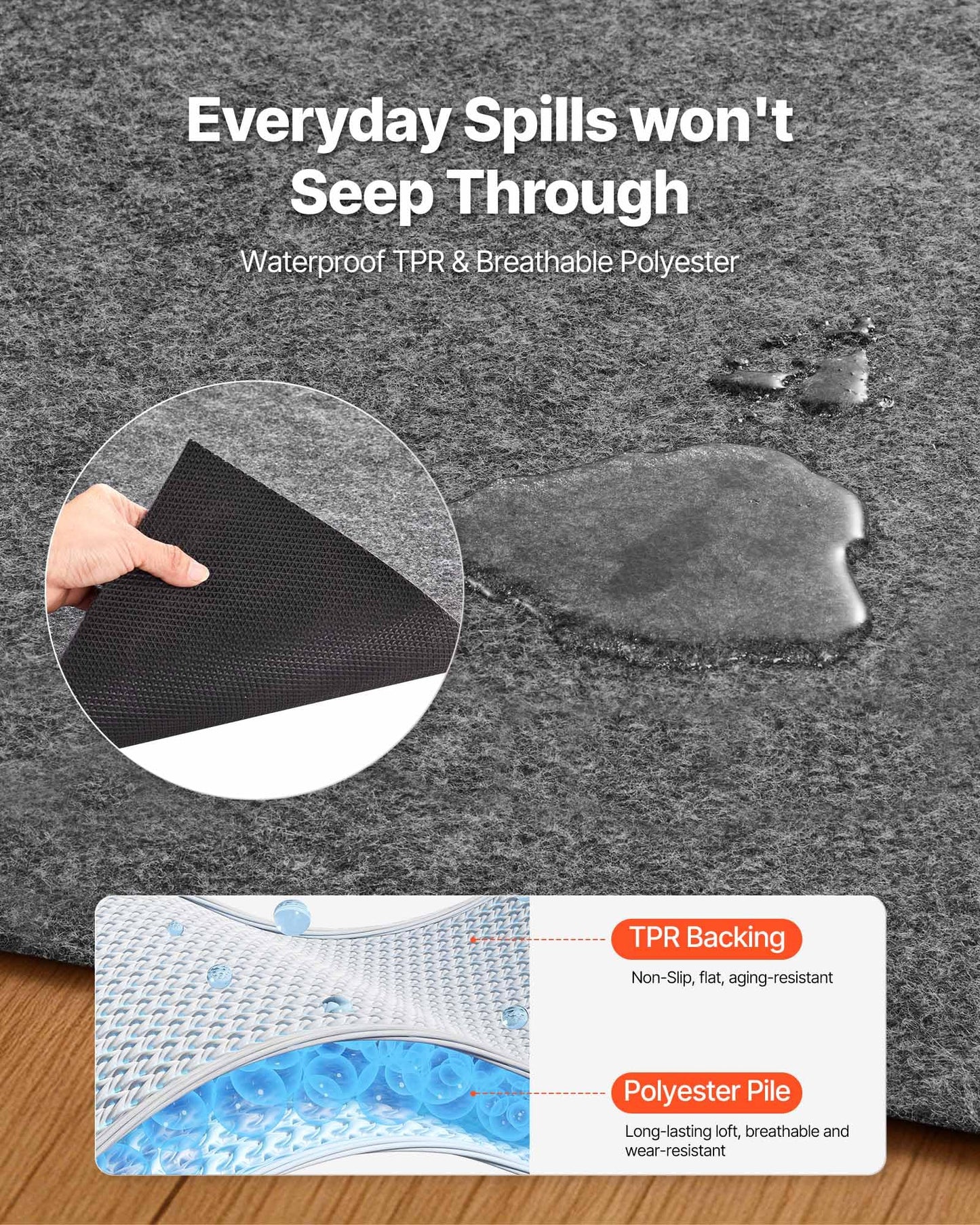VEVOR Rug Pad 8 x 10 ft, Non-Slip Carpet Area Pad 0.12in Rug Mat Padding with Dual Surface Felt Cushion & Rubber Gripper, Hardwood Floor Protection for All Floors, Finishes, Keeps Carpets in Place