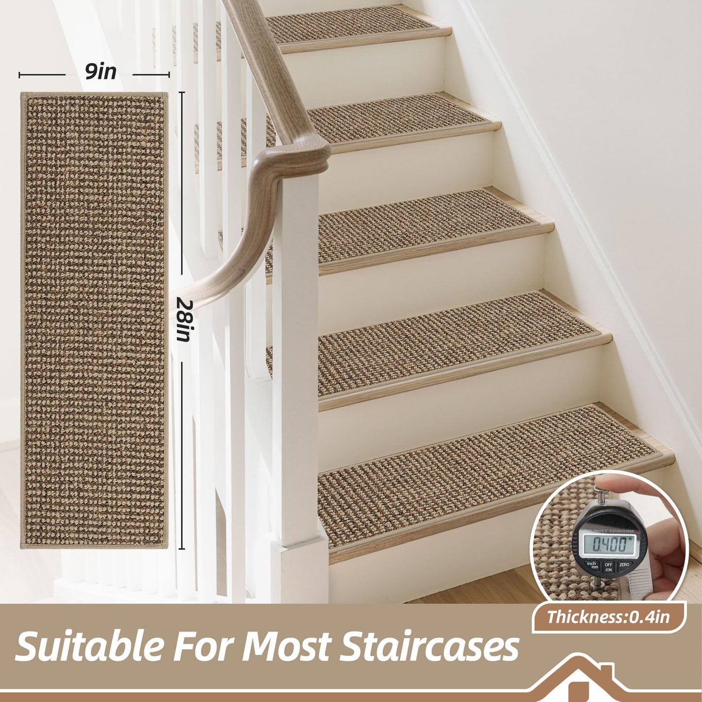 BEQHAUSE Stair Treads for Wooden Steps 28inX9in, Carpet Stair Treads Non Slip Indoor, Machine Washable Stair Runners for Kids Elders and Pets, Carpet for Stair Rugs Mat, TPE Backing, 15pcs, Taupe