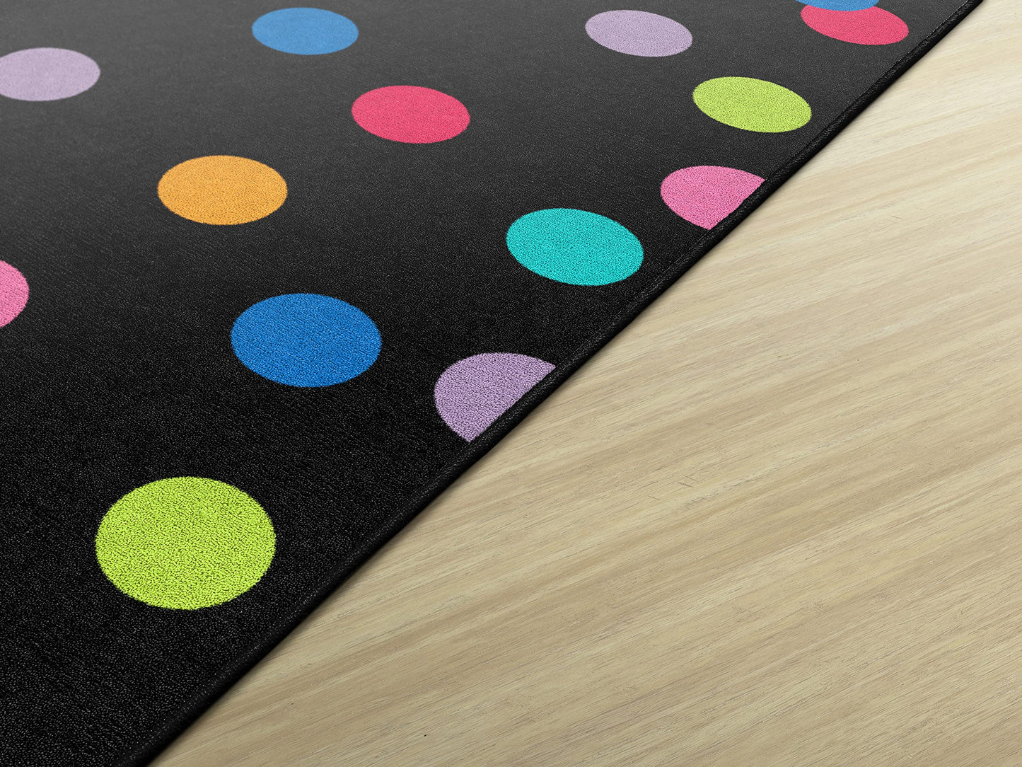 Flagship Carpets Just Teach Rainbow Polka Dots Classroom Area Rug for Indoor Classroom Learning or Kid Bedroom Educational Play Mat, 5'x7'6", Multi