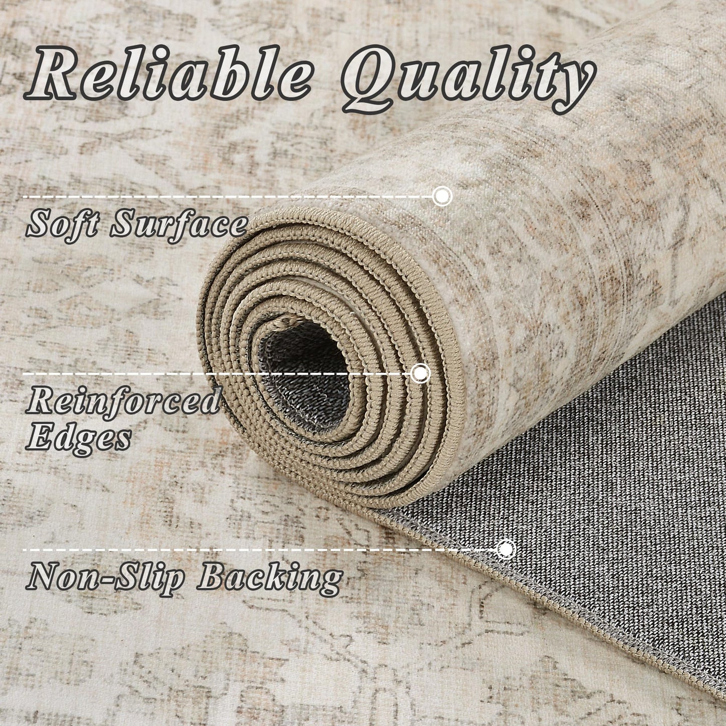 Schweek 9x12 Washable Area Rug Beige Neutral Vintage Distressed Rugs Large Non-Slip Living Room Area Rugs, Soft Low Pile Carpet Indoor Mat Throw Rug for Bedroom Dining Room Office Nursery