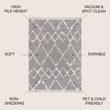 JONATHAN Y Mercer Shag Plush Tassel Gray/Ivory Indoor Area Rug, 3x5, Moroccan Geometric Trellis, Contemporary, Easy-Cleaning for Living Room, Bedroom, Kitchen, Pet Friendly, Non-Shedding (MCR102C-3)