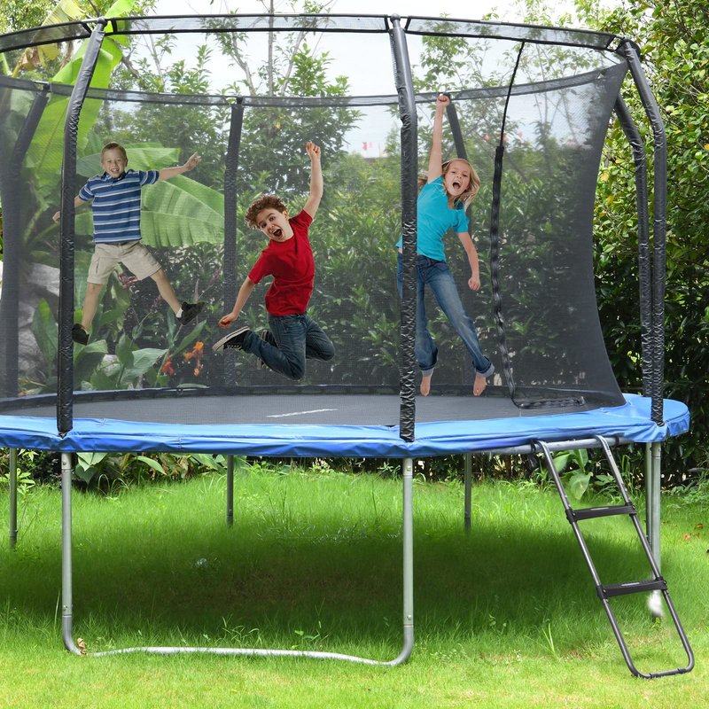 HBTower Trampoline Ladder with Horizontal and Wide Steps, Universal Hook, UV Treated Steel, 220 lbs Capacity Trampoline Accessories for Children Kids