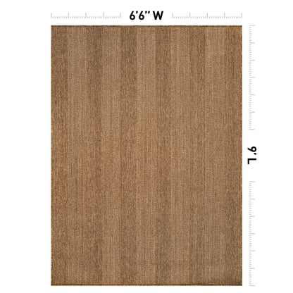 Rugshop Striped Indoor Outdoor Flat Woven Area Rug,Natural Jute-Style,Easy-Care Patio Rug for Backyard Porch Deck Balcony, 6'6" x 9' Natural/Jute