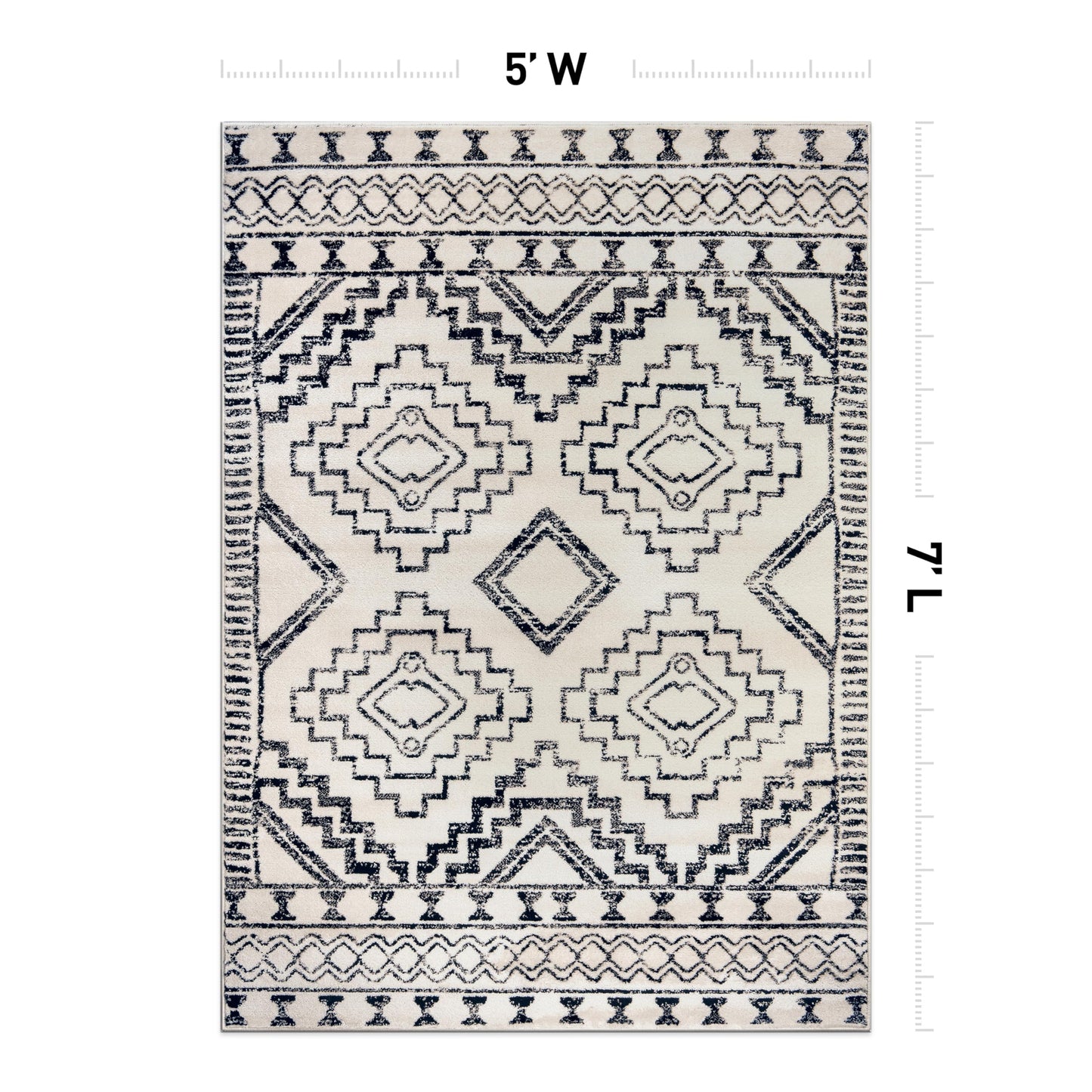 Rugshop Cream and Black Southwestern Tribal Area Rug – Boho Geometric Diamond Pattern Carpet for Living Room, Bedroom, or Entryway – Soft Modern Rustic Floor Décor 4' x 6' Cream