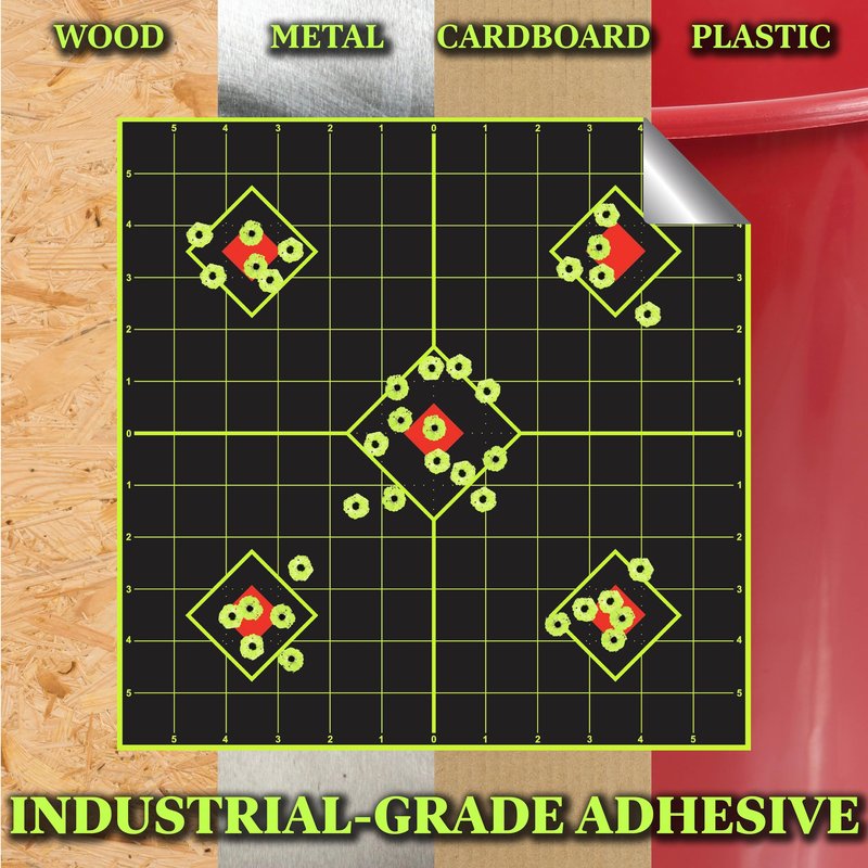 12"x12" Sight in Adhesive SPLATTERBURST Shooting Targets - Instantly See Your Shots Burst Bright Fluorescent Yellow Upon Impact! (25 Pack)