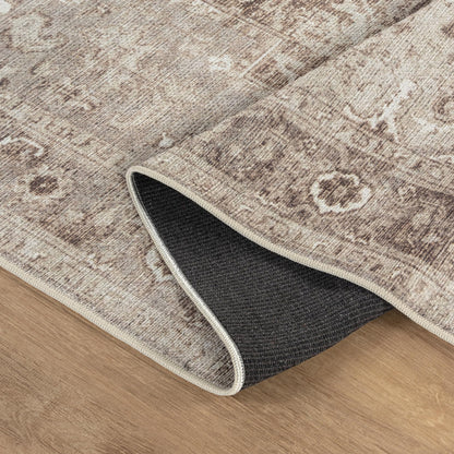 Bloom Rugs Washable Non-Slip 4' x 6' Rug - Beige/Gray Traditional Area Rug for Living Room, Bedroom, Dining Room, and Kitchen - Exact Size: 4' x 6'