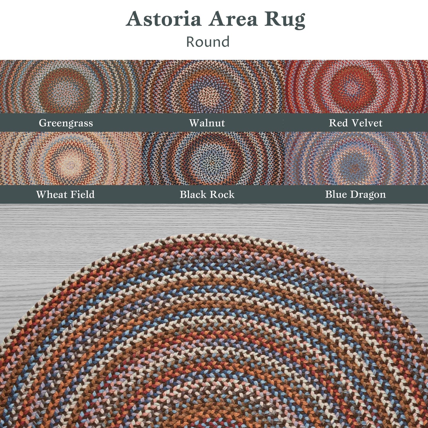 Rhody Rug Astoria AS32 Walnut 6' x 6' Round - Durable Braided Area Rug, Home Decor, Floor Mat or Bedroom Rug - Easy Care, Ideal for High Traffic Areas - Made in USA