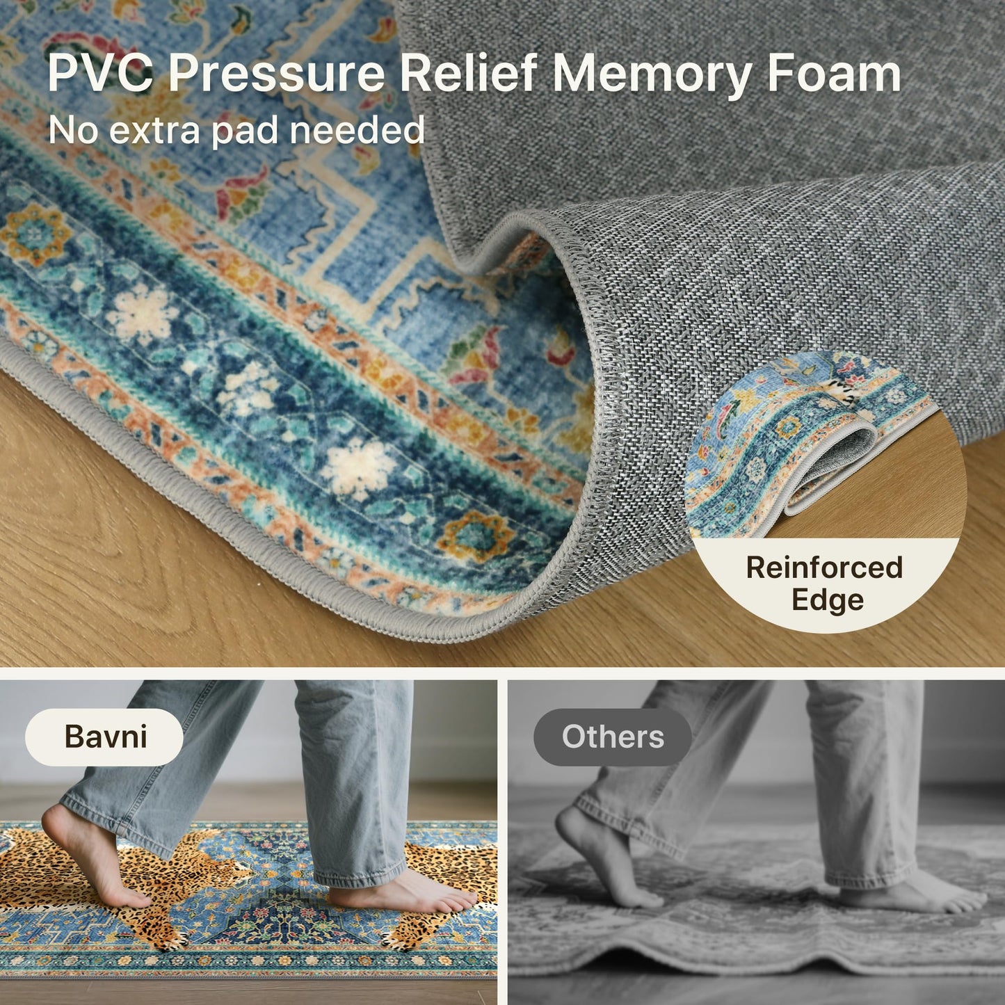 Bavni 2x6 Leopard Rug, Soft Cheetah Rug Animal Print Kitchen Rug Washable Runner Rug Non Slip, Low Pile Runners for Hallway Print Woodland Jungle Carpet for Entryway Playroom Bedroom, Blue
