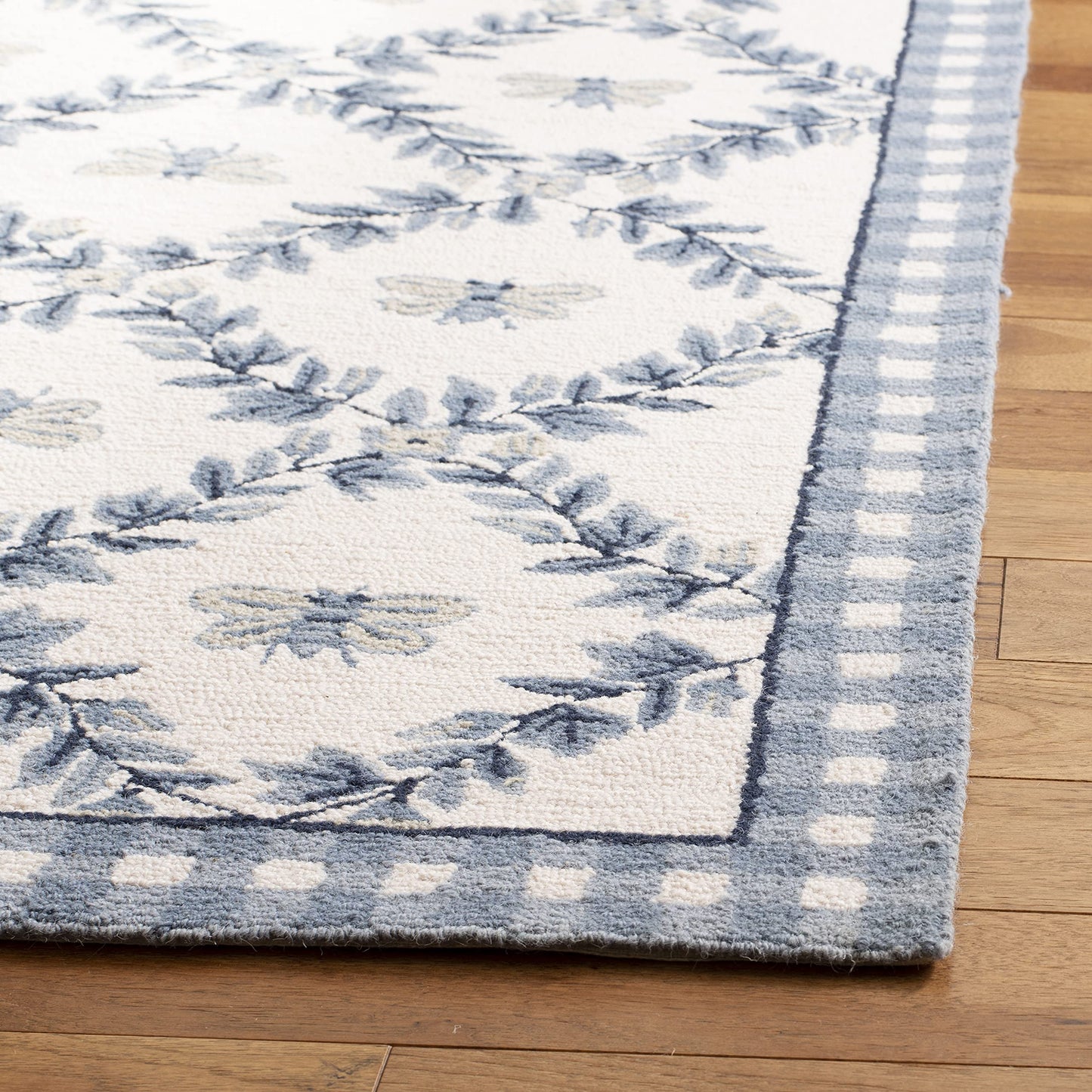 SAFAVIEH Chelsea Collection Area Rug - 2' x 3', Ivory & Blue, French Country Trellis Design, Hand-Hooked Wool, Ideal for The Living Room, Bedroom, Dining Room (HK55D-23)