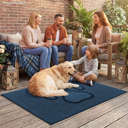 Bald Eagle Grip Dog Paw Doormats 32''x48'' for Dirty Paws, Washable Entryway Floor Rugs Dirt Trapper with TPR Backing, Absorbent Low Profile Doormat for Front Door, Hallway, Entryways, Blue