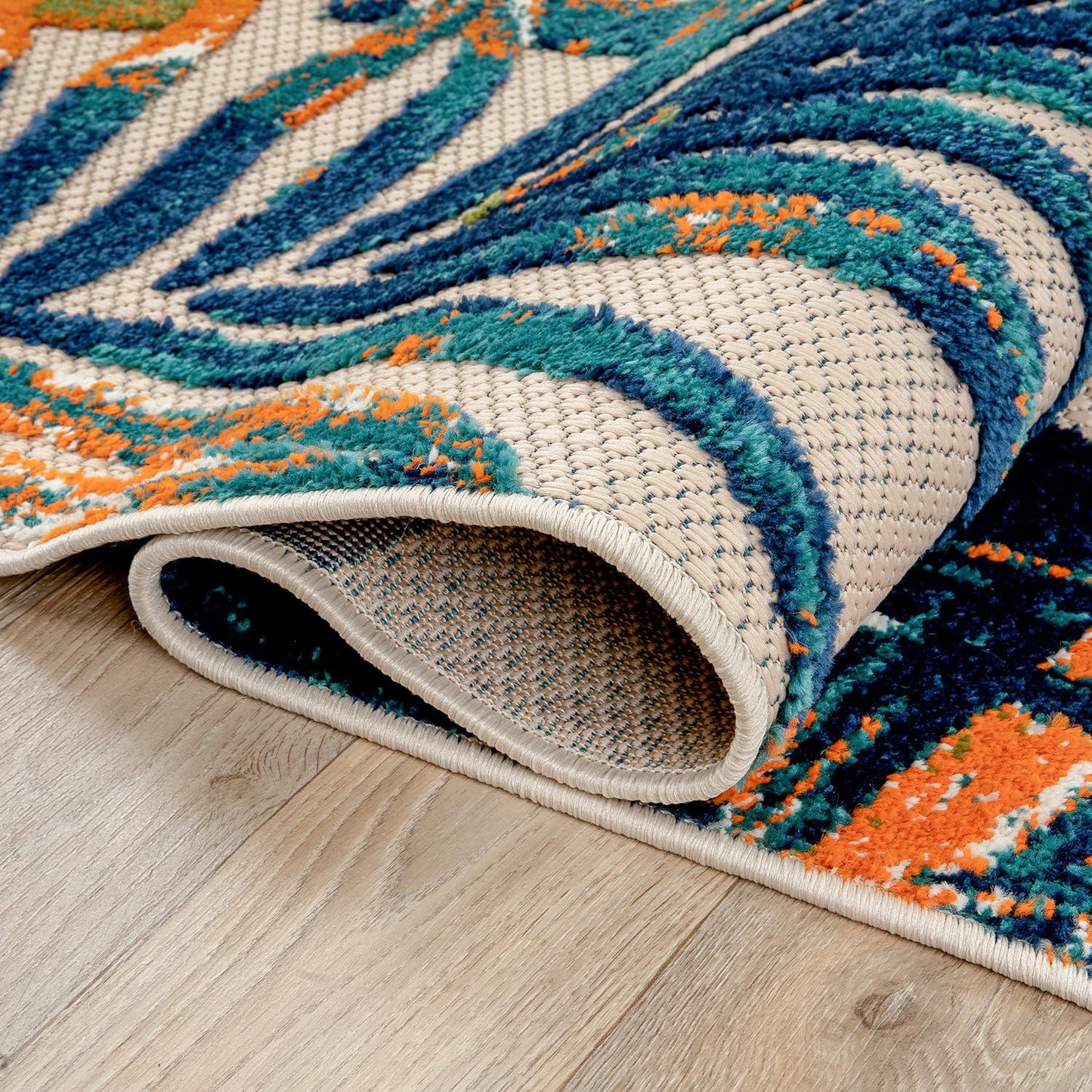 Rugshop Tropical Floral Leaves Indoor/Outdoor Area Rug Durable Polypropylene, Non-Shedding, Easy to Clean, Perfect for Patio, Backyard, Deck and Outdoor Lounge, High Traffic Areas, 5' x 7'