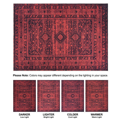 Bloom Rugs Washable Non-Slip 5' x 7' Rug - Red Traditional Bordered Area Rug for Living Room, Bedroom, Dining Room, and Kitchen - Exact Size: 5' x 7'