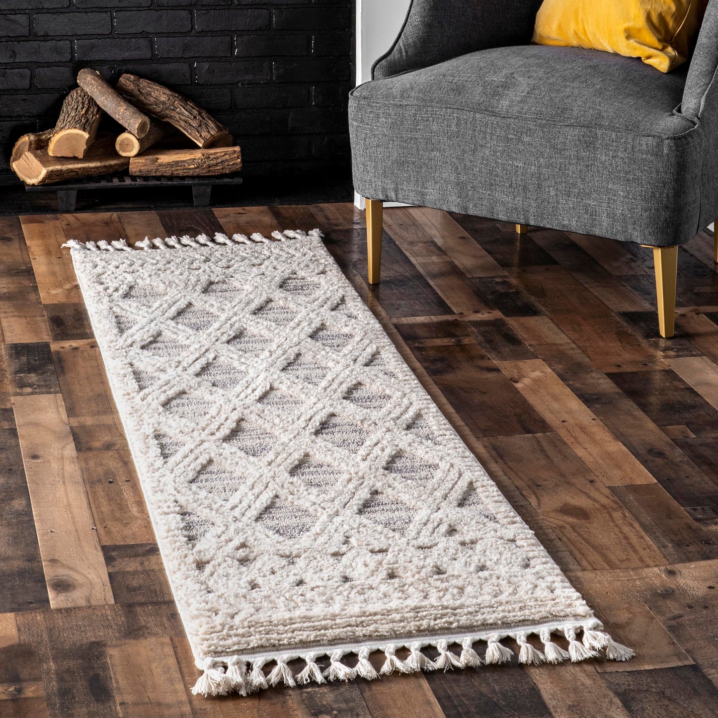 nuLOOM 2x6 Ansley Moroccan Tassel Area Rug, Light Grey, High-Low Textured Bohemian Design, Plush High Pile, Stain Resistant, For Bedroom, Living Room, Hallway, Entryway