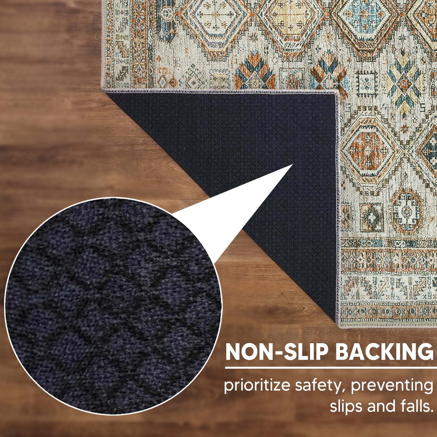 Keen Home Design 48"x72" Rug - Machine Washable Area Rug with Non-Slip Backing, Ideal for Living Room, Dining Room, Bedroom - Vintage, Easy Clean, Durable, Low Pile Rug - (4' x 6')