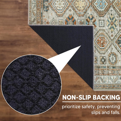 Keen Home Design 48"x72" Rug - Machine Washable Area Rug with Non-Slip Backing, Ideal for Living Room, Dining Room, Bedroom - Vintage, Easy Clean, Durable, Low Pile Rug - (4' x 6')