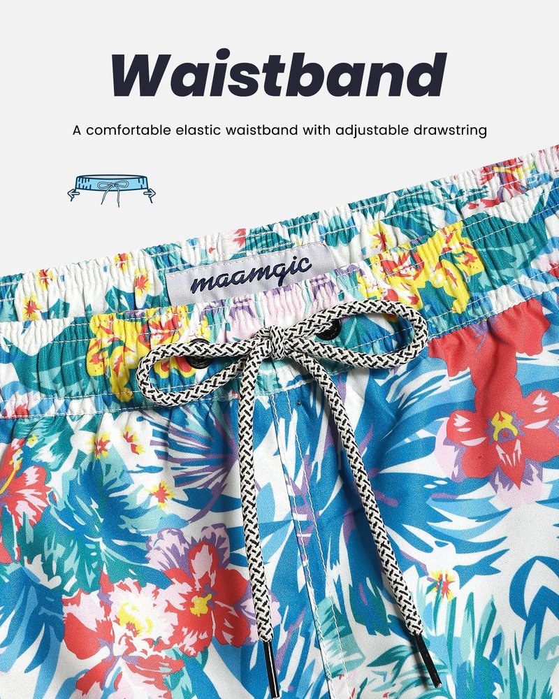 maamgic Mens Swim Trunks Quick Dry Swim Shorts with Mesh Lining Funny Swimwear Bathing Suits 7inch Hawaii Floral XX-Large