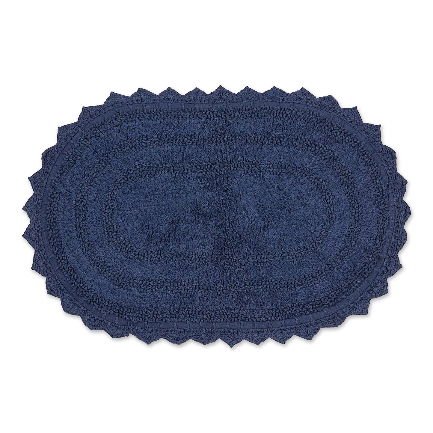 DII Crochet Collection Reversible Bath Mat, Small Oval, 17x24, French Blue