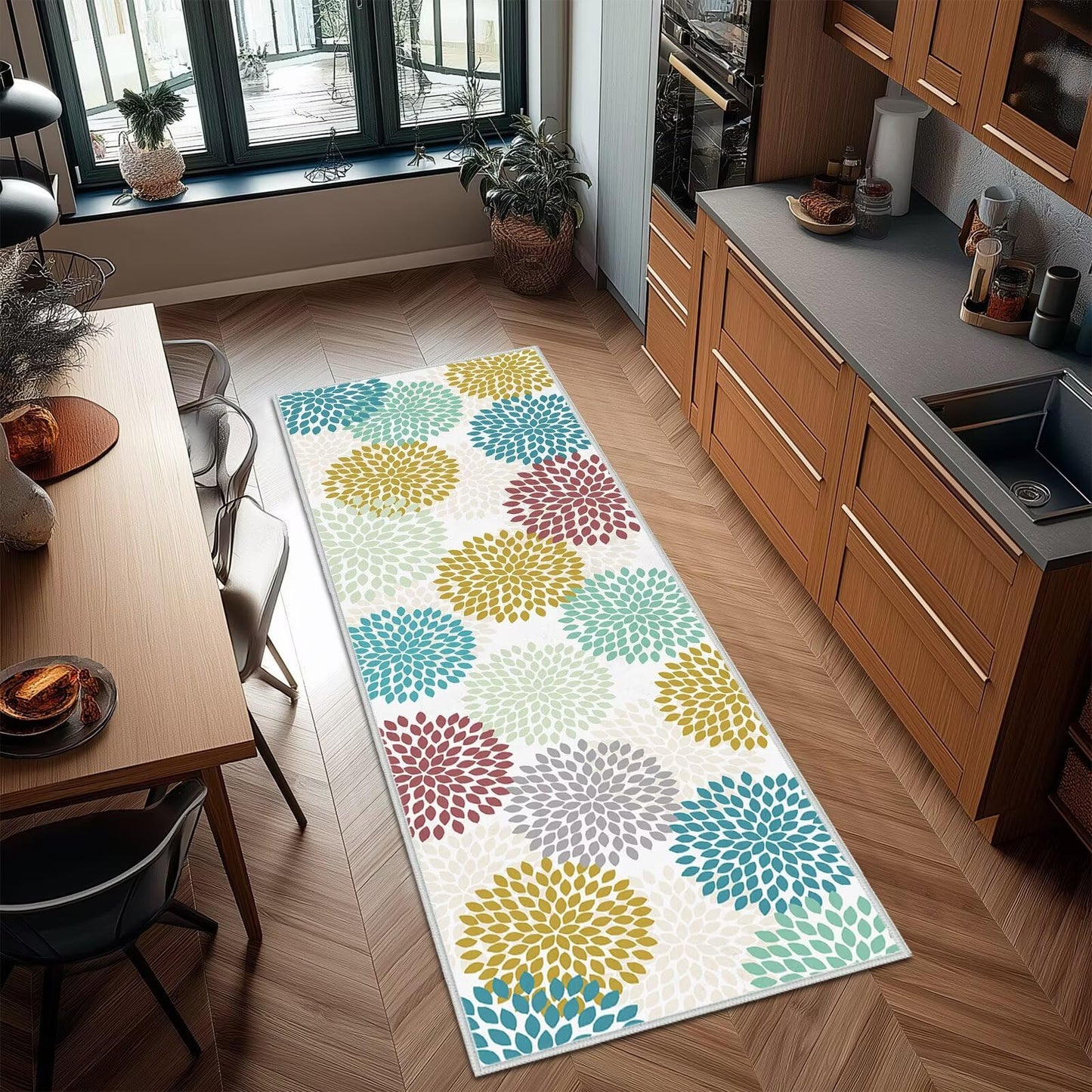 Boho Floral Runner Rug 2x6 for Hallways Flower Floor Carpet Washable Kitchen Runners Florals Hallway Rugs Flowers Entrance Door Mat Indoor Non Slip Area Rugs for Entryway,Laundry,Bedroom Bedside