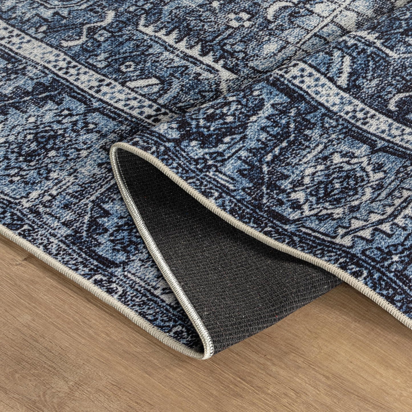 Bloom Rugs Washable Non-Slip 5' x 7' Rug - Blue Traditional Area Rug for Living Room, Bedroom, Dining Room, and Kitchen - Exact Size: 5' x 7'