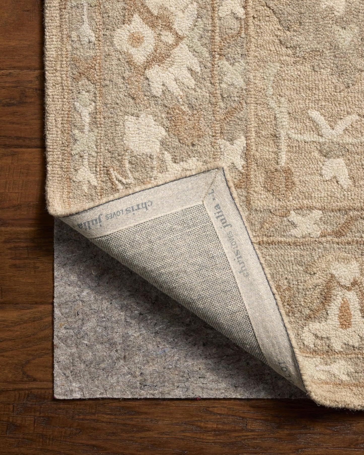 Loloi Chris Loves Julia Dorothea Collection DRT-02 Khaki/Dove 7'-9" x 9'-9" Area Rug Wool Neutral Floral Living Room Bedroom Carpet
