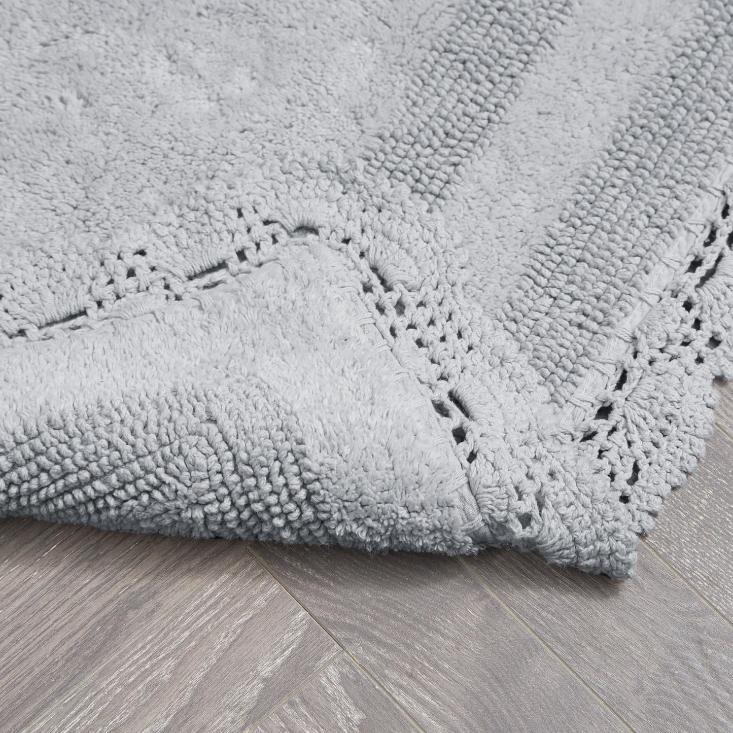 Laura Ashley Absorbent Bath Mat Reversible Crochet Soft and Plush Bathroom Mat 100% Cotton 17x24 Bath Rug, Light Grey