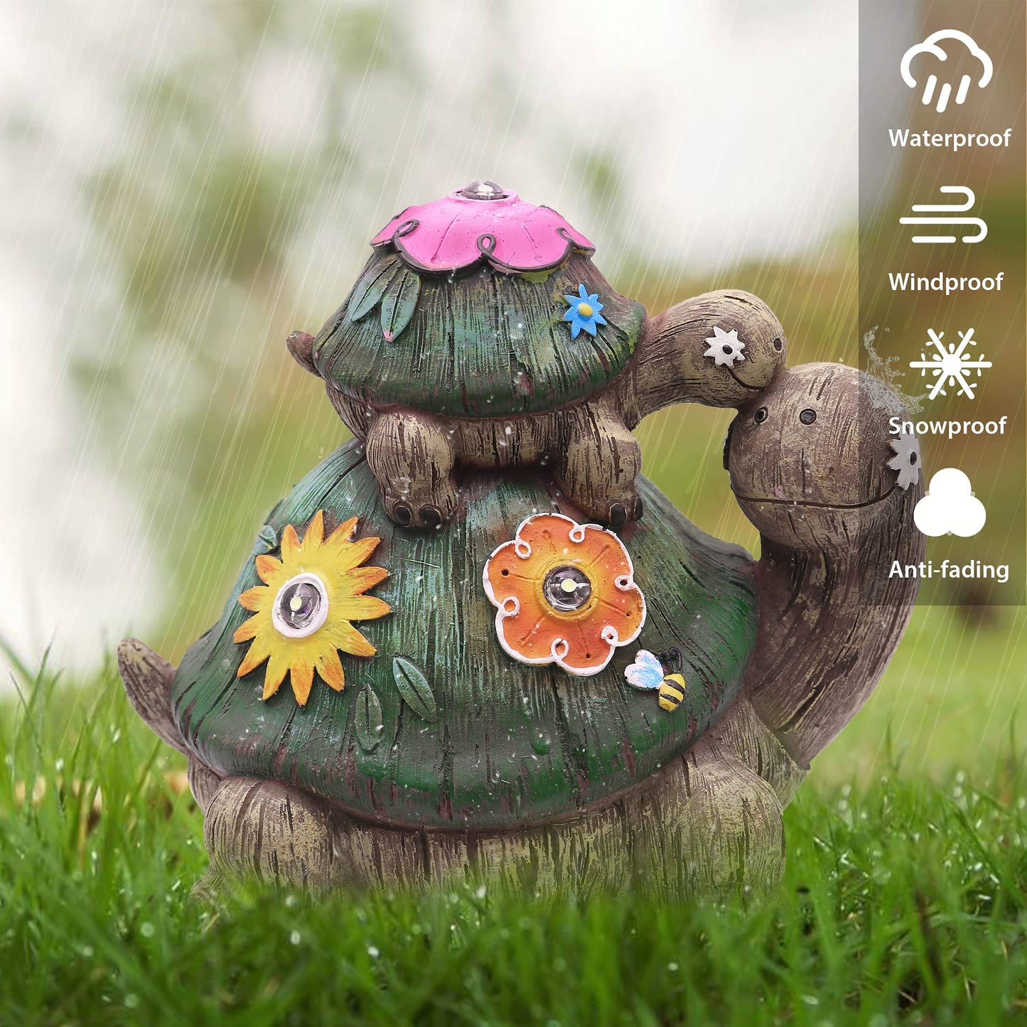TERESA'S COLLECTIONS Garden Decor, Turtles Garden Decor, Family Tortoises with Solar Light, Waterproof Resin Garden Statue, Turtles Gifts Birthday Gifts for Women Mom