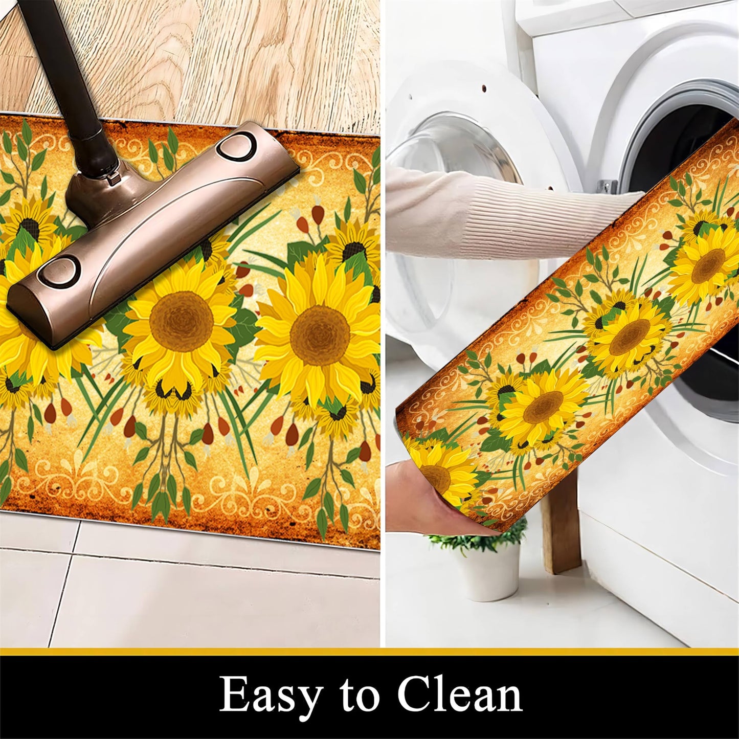 AOESELN Yellow Sunflower Area Rug,3x5ft Farmhouse Country Floral Rug, Non-Slip Washable Low Pile Soft Indoor Rug for Living Room, Bedroom, Dining Room, Office, Study, Kitchen