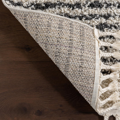nuLOOM Bria Moroccan Shag Tasseled Area Rug - Oval 3x5 Accent Shag Rug Modern/Contemporary Off-White/Charcoal Rugs for Living Room Bedroom Dining Room Nursery Entryway