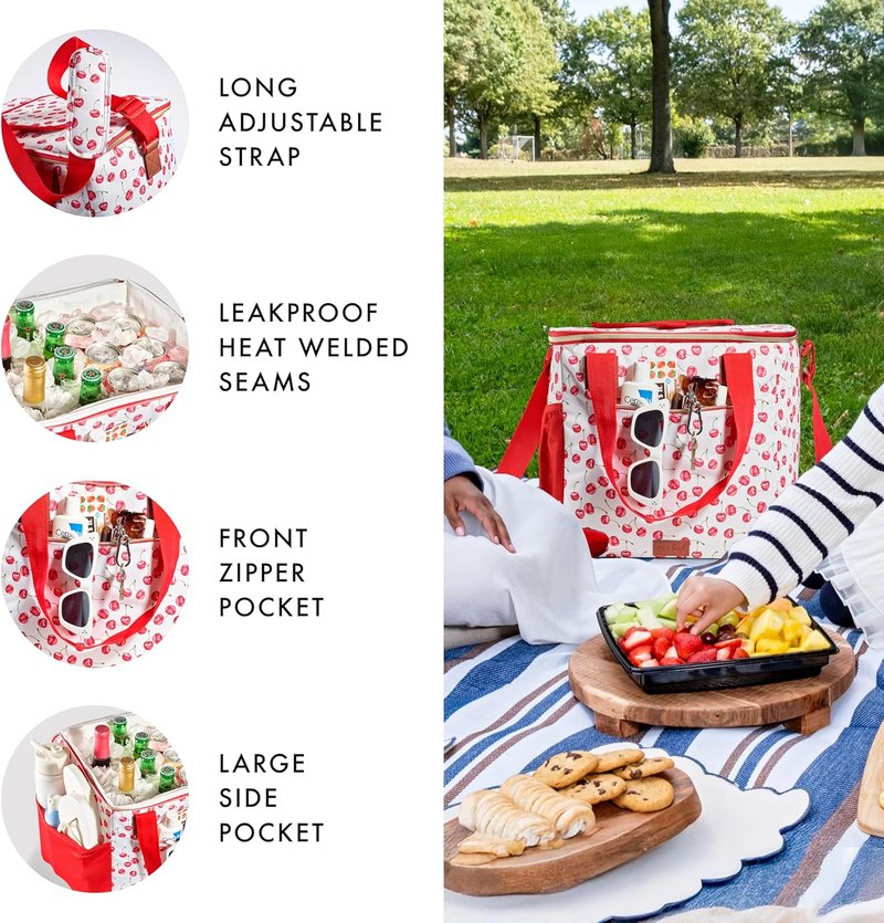Fit & Fresh 24-Can Soft Cooler Bag - Insulated, Leak-Resistant, Portable Cherry Travel Cooler