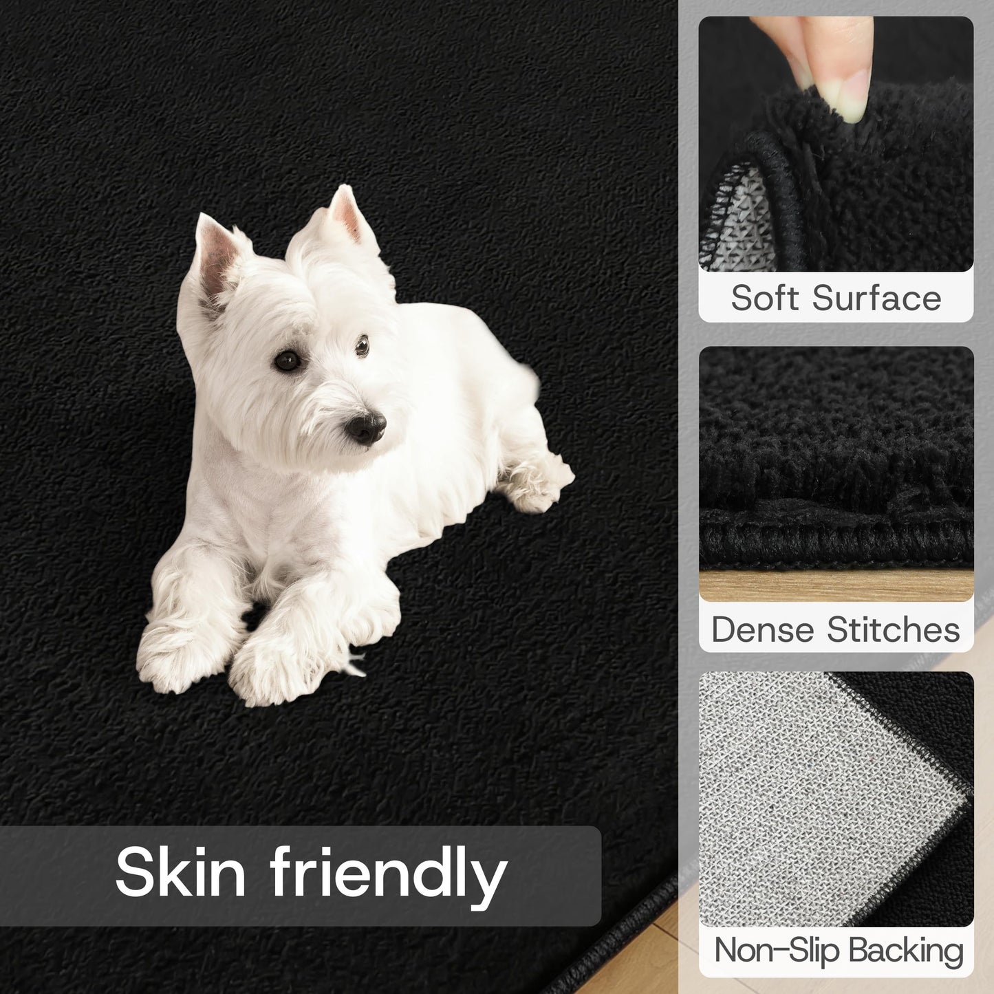 CASTLYE Solid Washable Area Rug - 8x10 Medium Pile Faux Cashmere Carpet for Living Room Bedroom, Black