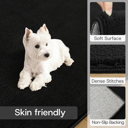 CASTLYE Solid Washable Area Rug - 8x10 Medium Pile Faux Cashmere Carpet for Living Room Bedroom, Black