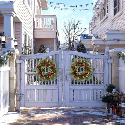 24 Inch Christmas Wreath with Red Berries, Pinecones and Greenery – Artificial Holiday Front Door Cedar Wreath for Farmhouse, Winter Indoor Outdoor Xmas Home Décor