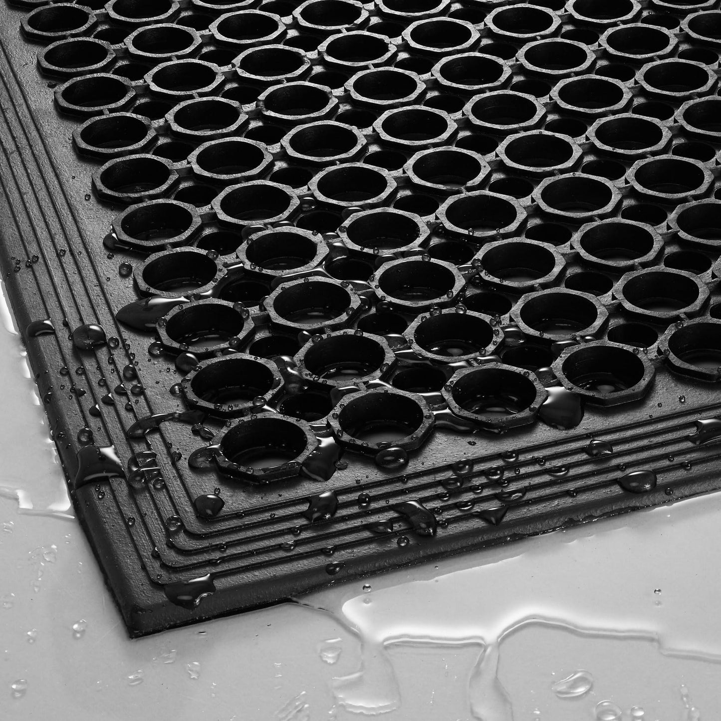 GRIDMANN Rubber Floor Mat, 24" x 36" Anti-Fatigue Drainage Mat, Non-Slip and Grease Resistant for Restaurants, Commercial Kitchens, Bar Floors, Black