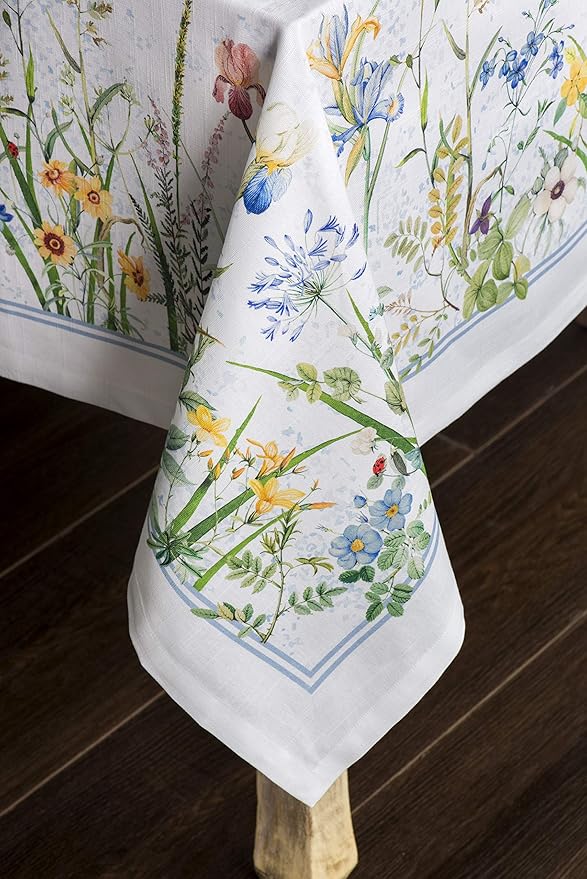Maison d' Hermine Table Cloth Rectangle Table 100% Cotton 70 x 108 Inches Tablecloth Reusable Decorative for Dining Room, Farmhouse, Home, Party, Festive & Wedding Spring Summer - Fleurs De Mai
