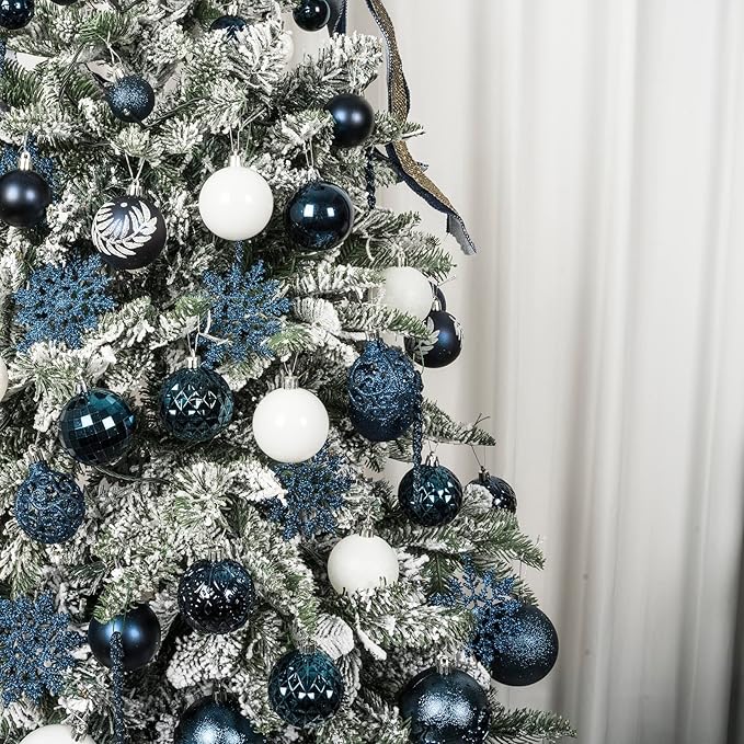 SY CRAFT 86 Pieces of Assorted Shatterproof Christmas Ball Snowflake Ornaments Seasonal Decorative Hanging Ornament Set with Hand-held Gift Package for Xmas Tree Decorations - Dark Blue