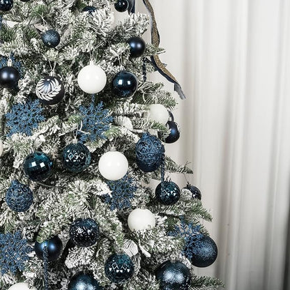 SY CRAFT 86 Pieces of Assorted Shatterproof Christmas Ball Snowflake Ornaments Seasonal Decorative Hanging Ornament Set with Hand-held Gift Package for Xmas Tree Decorations - Dark Blue
