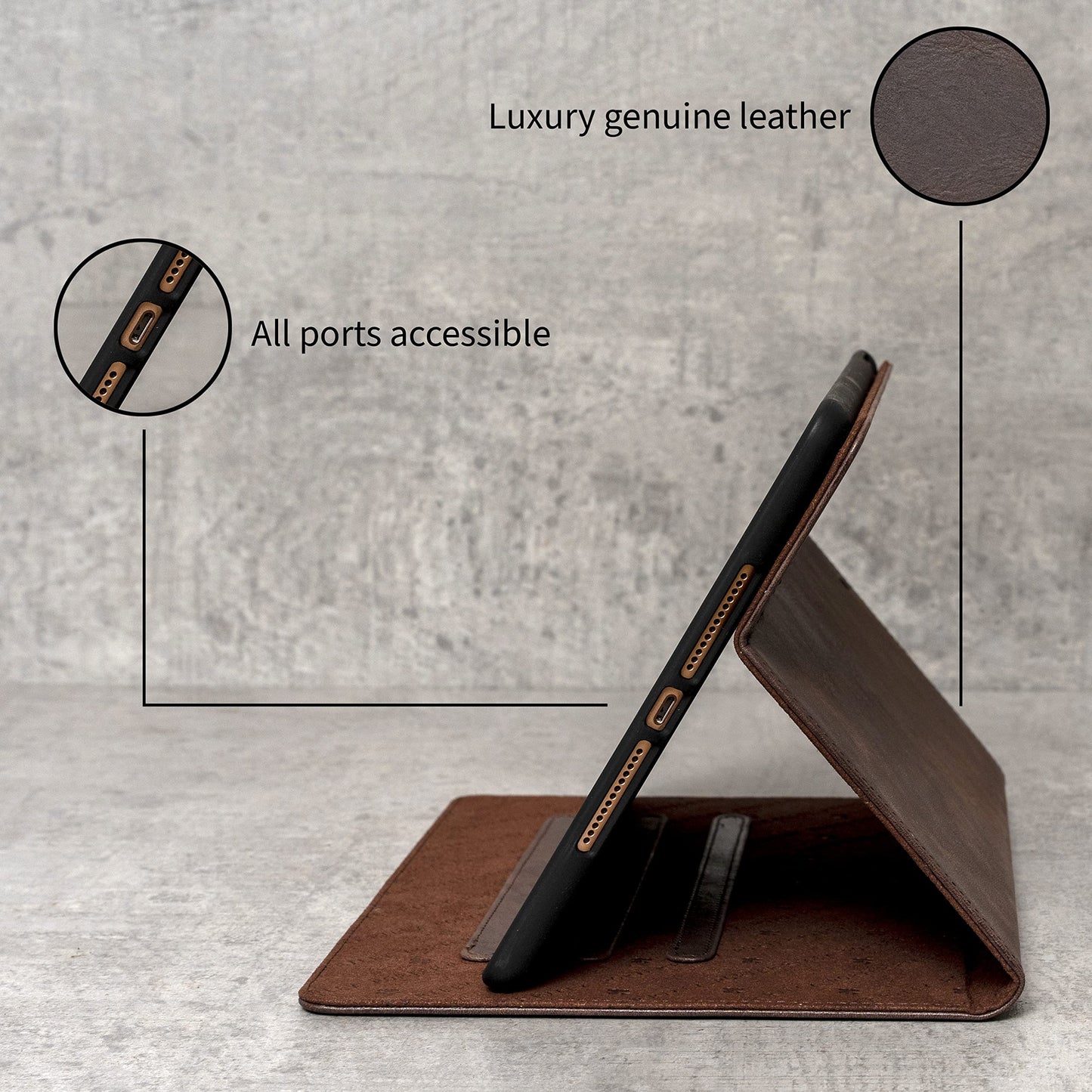 Porter Riley - Leather Case for iPad Pro 12.9" 6th / 5th / 4th Gen. Premium Genuine Leather Stand/Cover/Flip Case (Chocolate Brown)