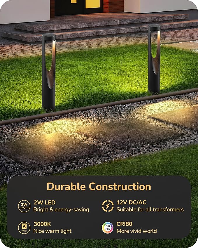 EDISHINE Low Voltage Landscape Lights, 12V 2W 150LM 3000K LED Landscape Path Lights with Connectors, Waterproof Electric Outdoor Landscape Lighting for Walkway Yard Garden, CRI80 12 Pack