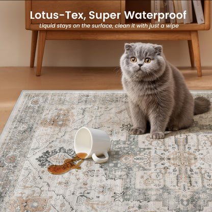Rugland Washable Rugs 8x10 - Low Pile 8x10 Area Rugs, Anti Slip Stain Resistant Large Rugs for Living Room, Vintage Medallion Printed Machine Washable Area Rugs(8'x10', Taupe/Grey)