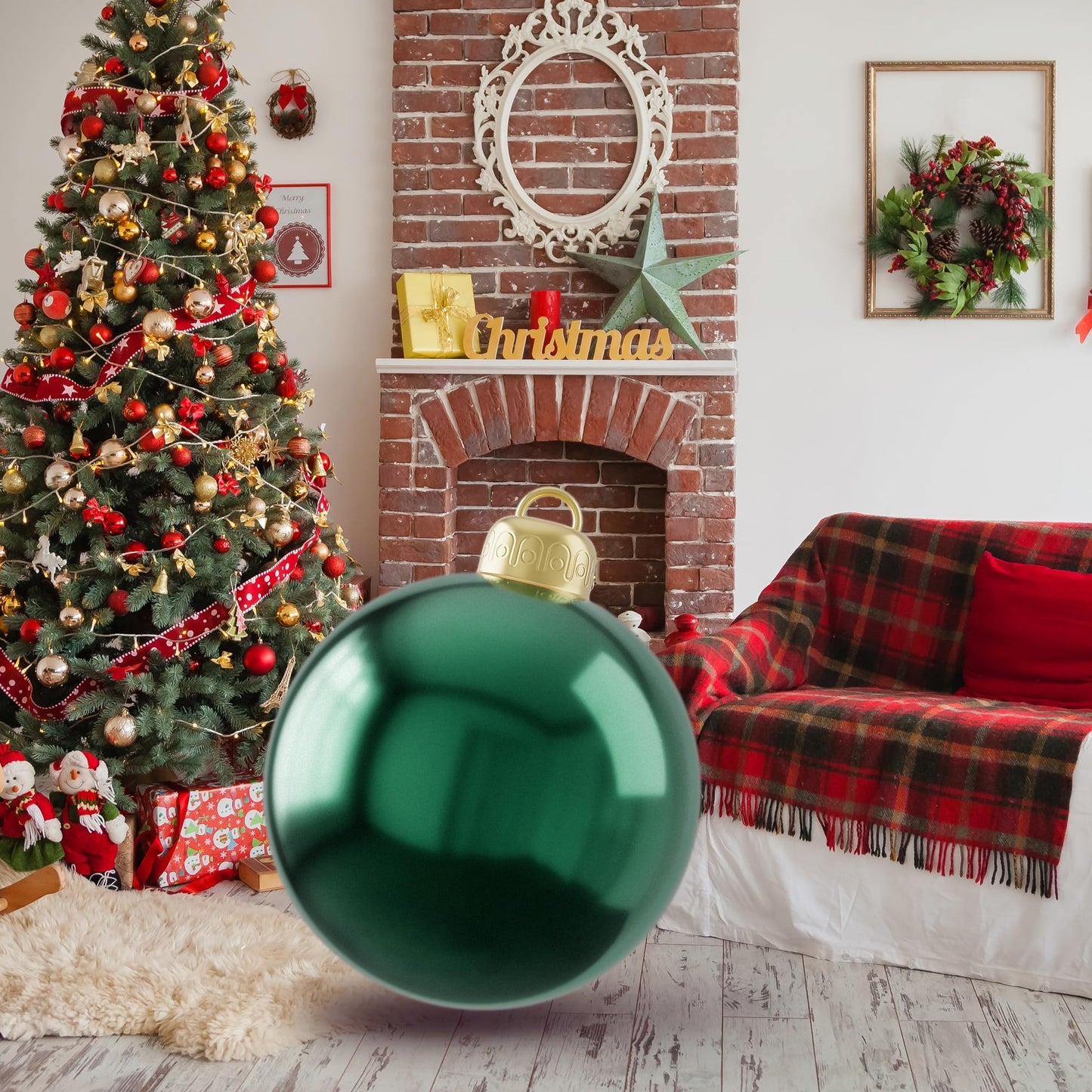 24 Inch Inflatable Christmas Balls Large PVC Inflatable Christmas Ornaments Ball, Xmas Blow up Ornaments for Outside Holiday Yard Lawn Porch Decor(Emerald Green)