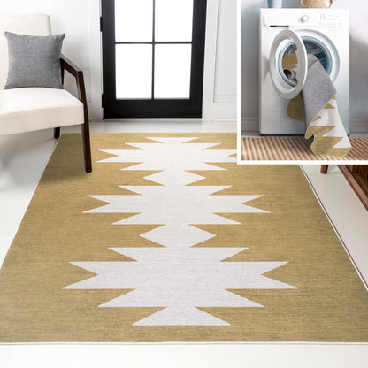 JONATHAN Y Machine Washable Moss/Cream Indoor Area Rug 3X5 ft, Chayton Minimalist Geometric for Living Room, Bedroom, Kitchen, Office, Easy-Cleaning, Pet-Friendly, Non-Shedding WSH110B-3