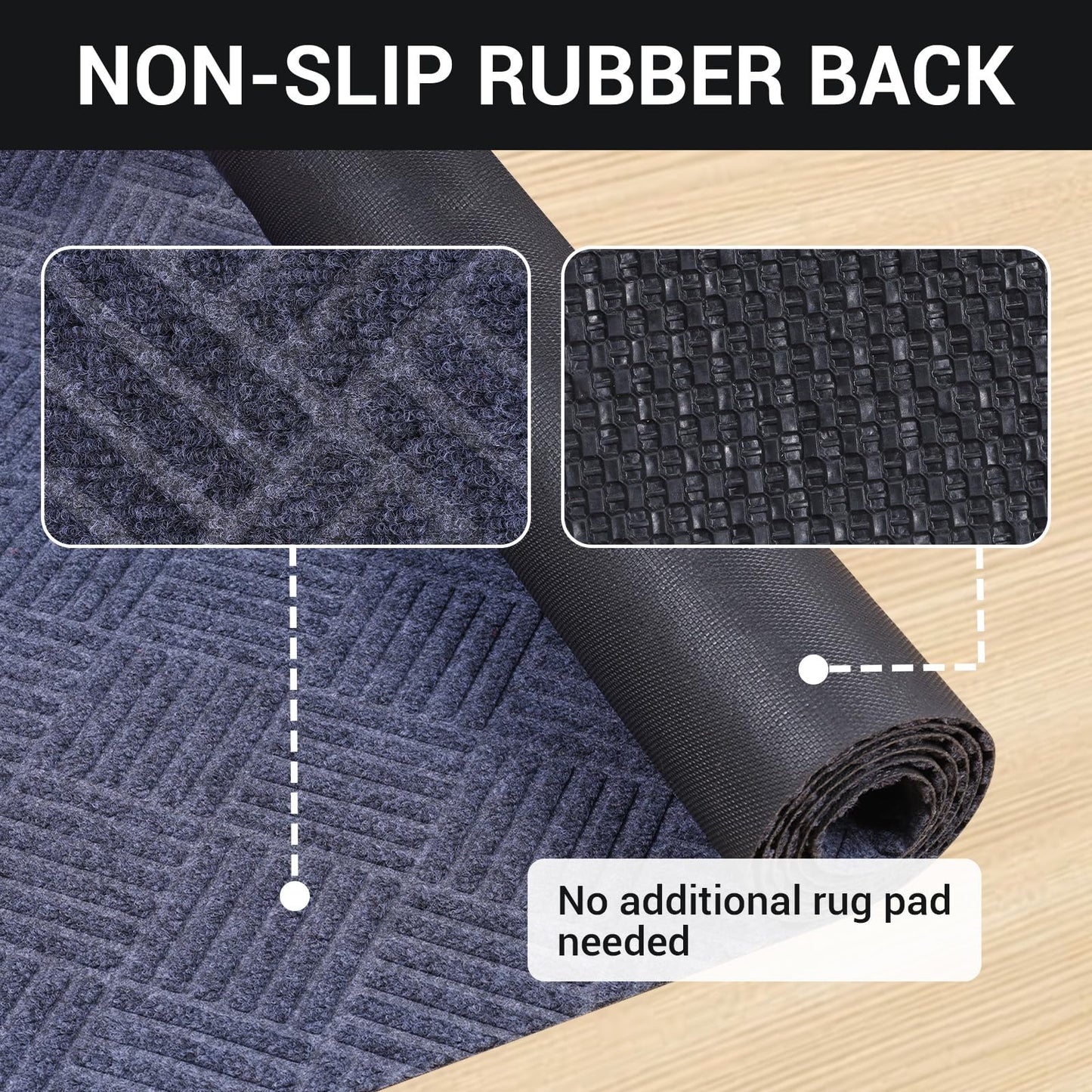 Geometric Runner Rug 2 x 6 ft Indoor Outdoor, Gray Non Slip Rubber Backing, Waterproof Low Profile Area Runner for Hallway, Entryway, Kitchen, Patio, Garage, Stairs & Laundry