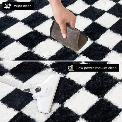 Andency 5x7 Ft Black and White Area Rug for Living Room Classic Checkered Shaggy Rug Non-Slip High Pile Soft Fluffy Rug Fuzzy Carpet Bedroom Kids Toddler Room Nursery Playroom Bedroom