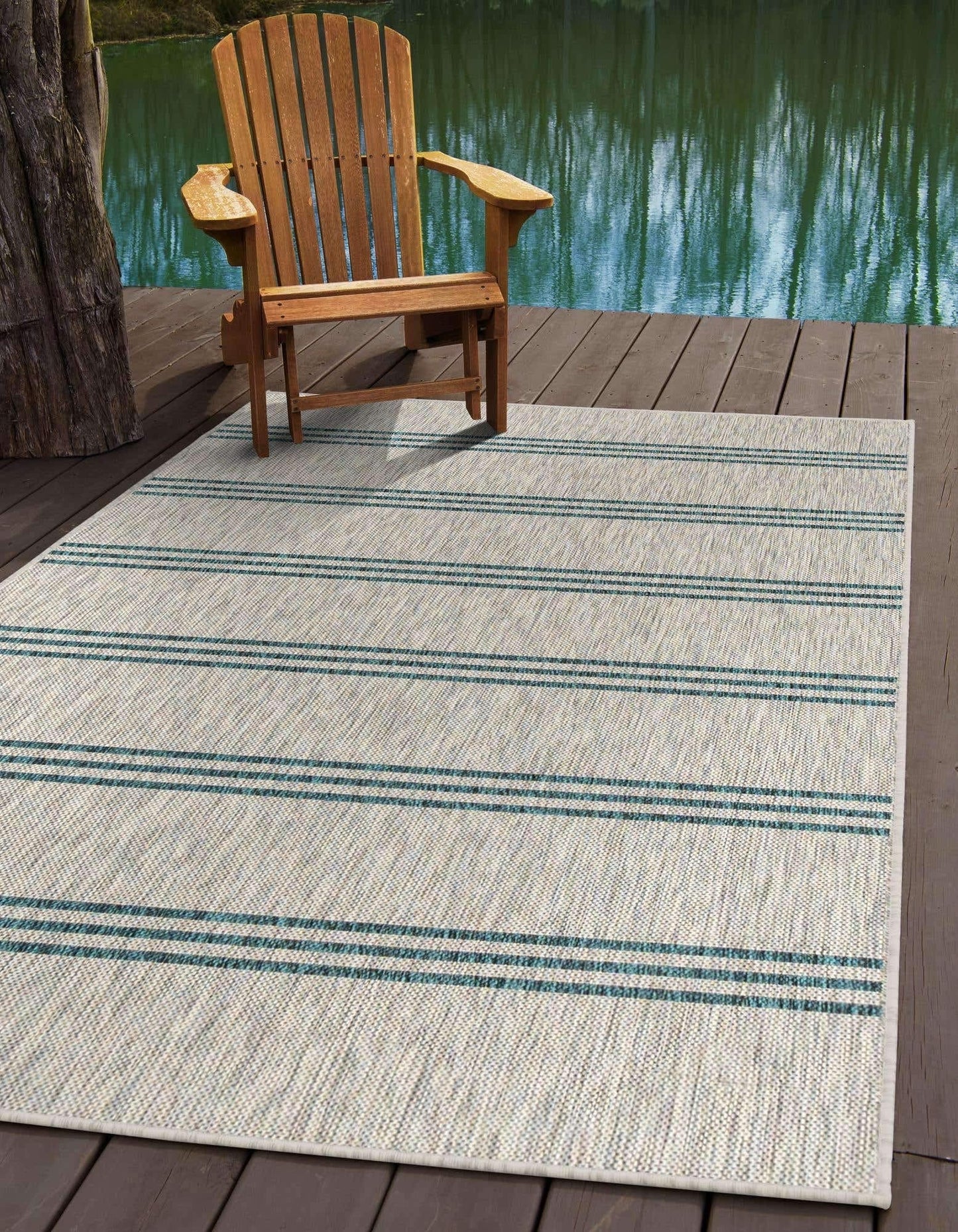 Unique Loom Outdoor Collection Area Rug - Anguilla (4' x 6' Rectangle, Light Gray/ Teal)
