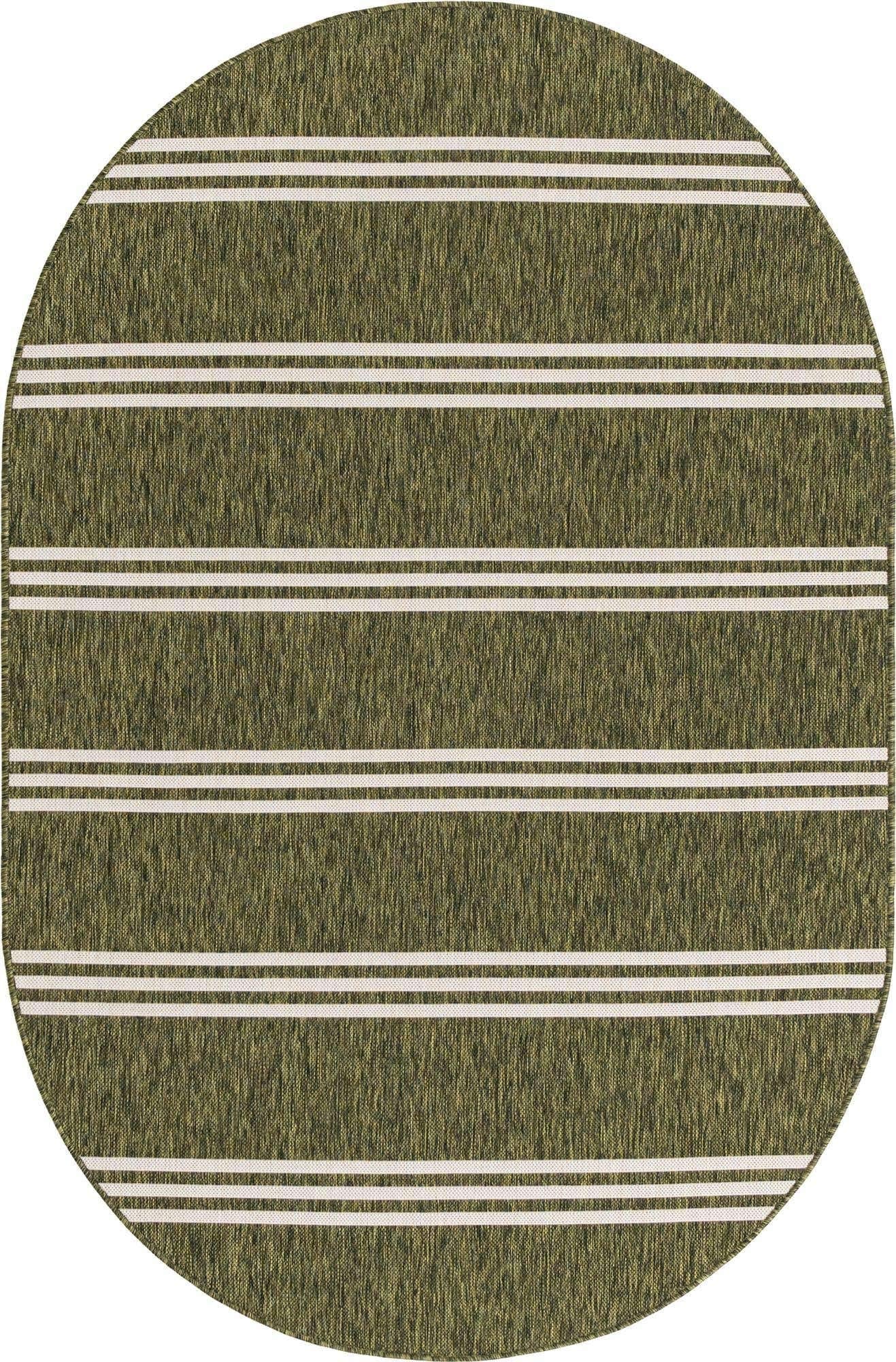 Unique Loom Outdoor Collection Area Rug - Anguilla (5' 3' x 8' Oval, Green/ Ivory)