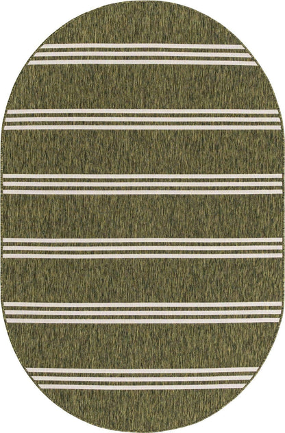 Unique Loom Outdoor Collection Area Rug - Anguilla (5' 3' x 8' Oval, Green/ Ivory)
