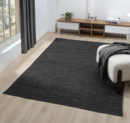RUGGERRUGS Darla Textured Foldable Indoor Outdoor Rug, 8x10, Weather Resistant, Easy Clean, Lightweight Contemporary Geometric Patio Carpet for Porch, Deck, Living Room (8' x 10', Charcoal)