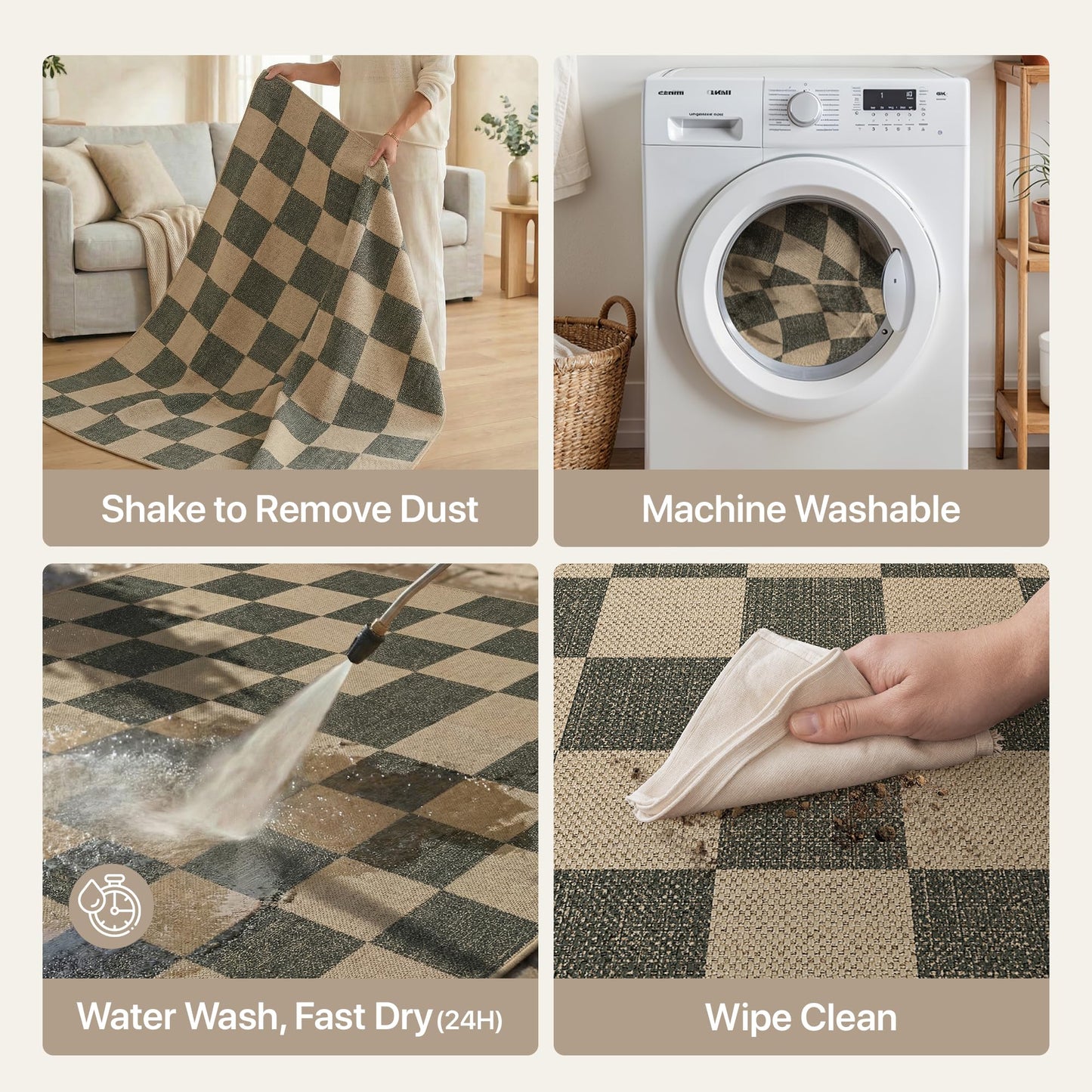 Bavni Checkered Easy Jute Rug,2x6 Runner Rug Machine Washable Non Slip Woven Plaid Carpet, Geometric Diamond Non Shedding Low Pile Modern Farmhouse Hallway Runner for Kitchen, Laundry, Corridor