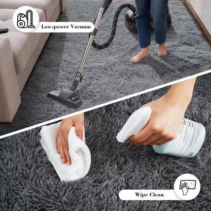 Fluffy Rug Shag Area Rug, Grey 2x4 Area Rugs for Bedroom, Small Bedside Rug, Soft Fluffy Shag Entryway Throw Rugs for Living Room Bedroom Room Home Decor